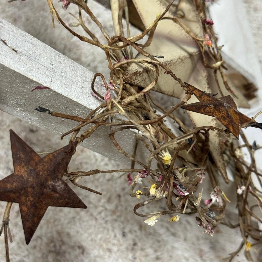 Primitive Rustic White Wood Window Frame Wall Decor Barn Star Pip Berry 16x12 - Picture 3 of 8